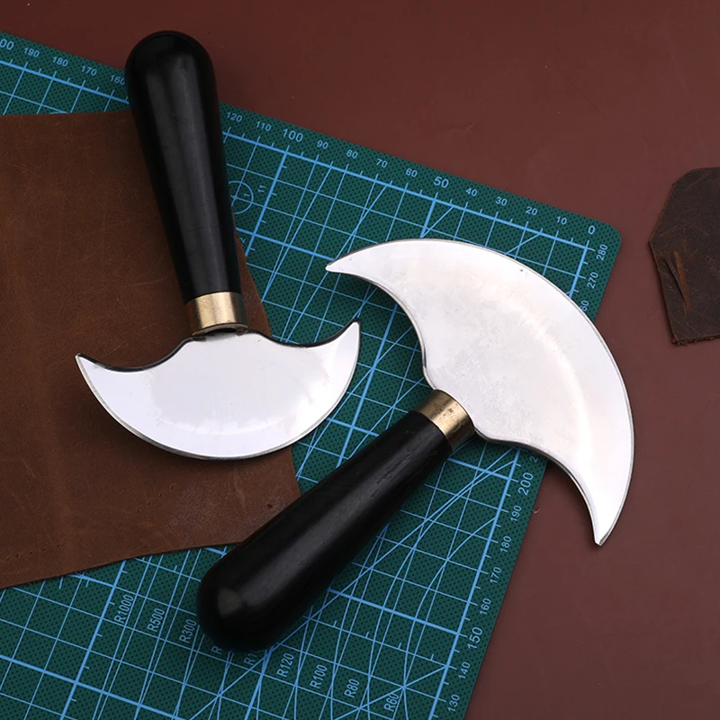 Half Round Leather Cutting Knife With Wooden Handle For Leather Craft Working Stainless Steel DIY Handcraft Accessories leather carving knife