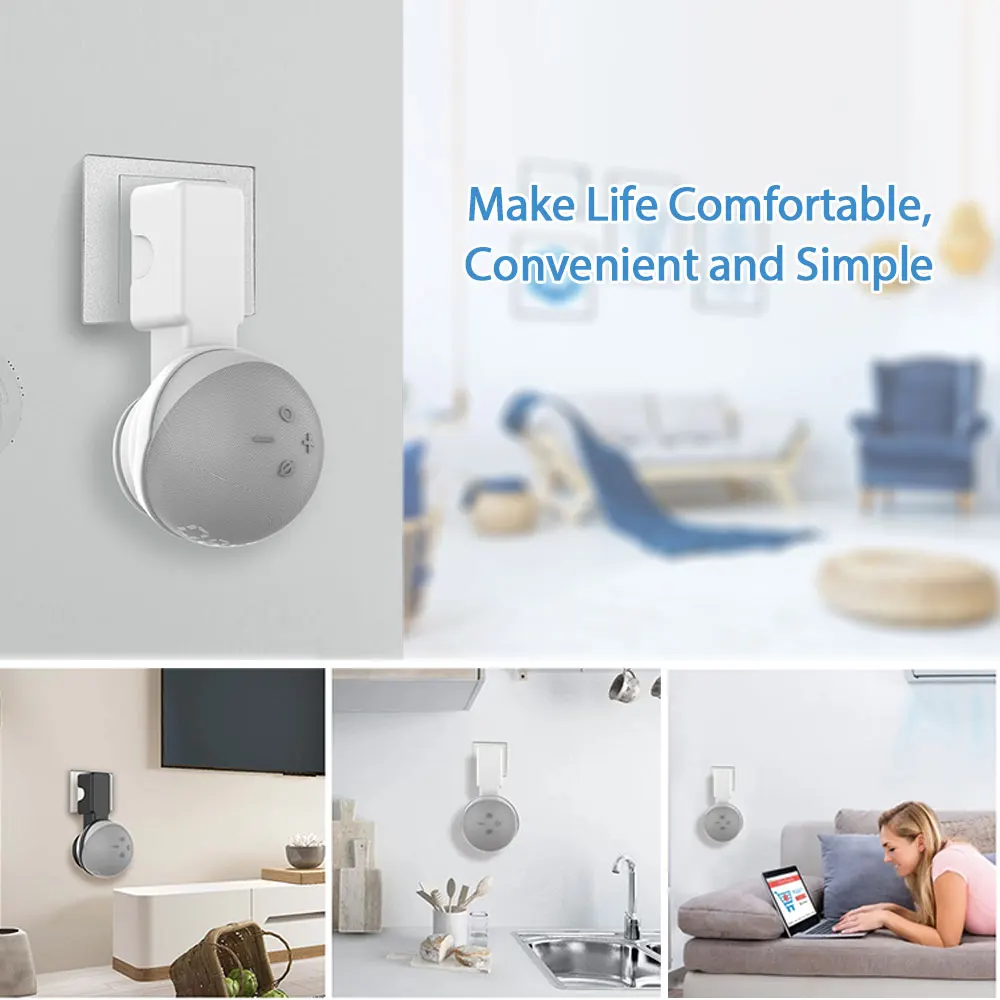 Supporto Per Montaggio A Parete Con Presa Plusacc Per Alexa Echo Dot 4A 5A Generazione Con Accessori Salvaspazio Per Ripiano Integrato Per La Gestione