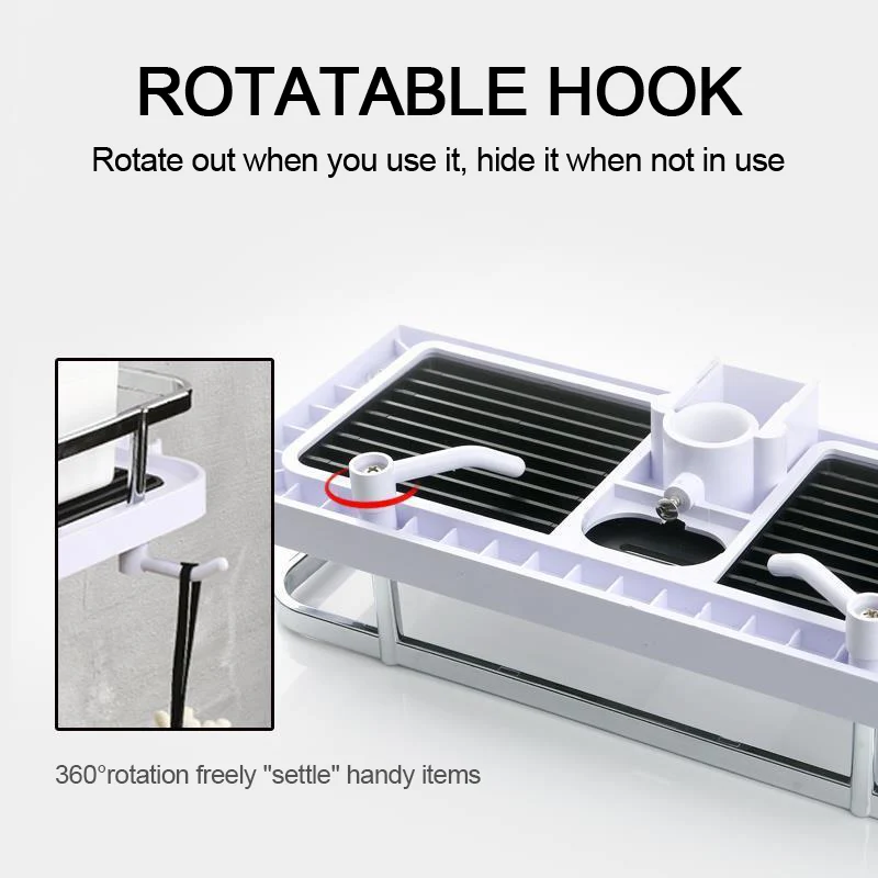 Shower Storage Holder Bathroom Shelf Pole Shelves Shampoo Tray Stand No Drilling Lifting Bathroom Shower Storage Rack Organizer 4
