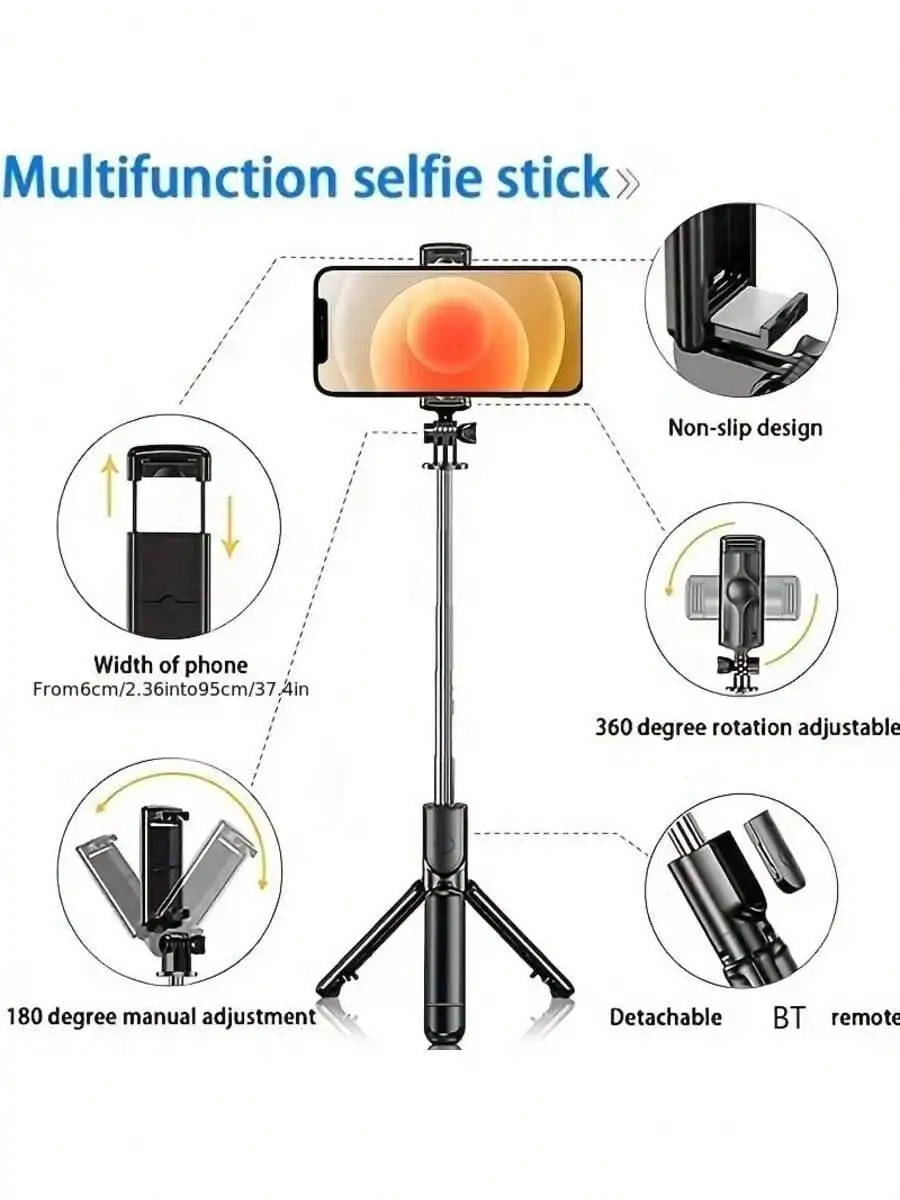 S03 Wireless Selfie Stick with Detachable Remote & 360° Tripod Stabilizer 3