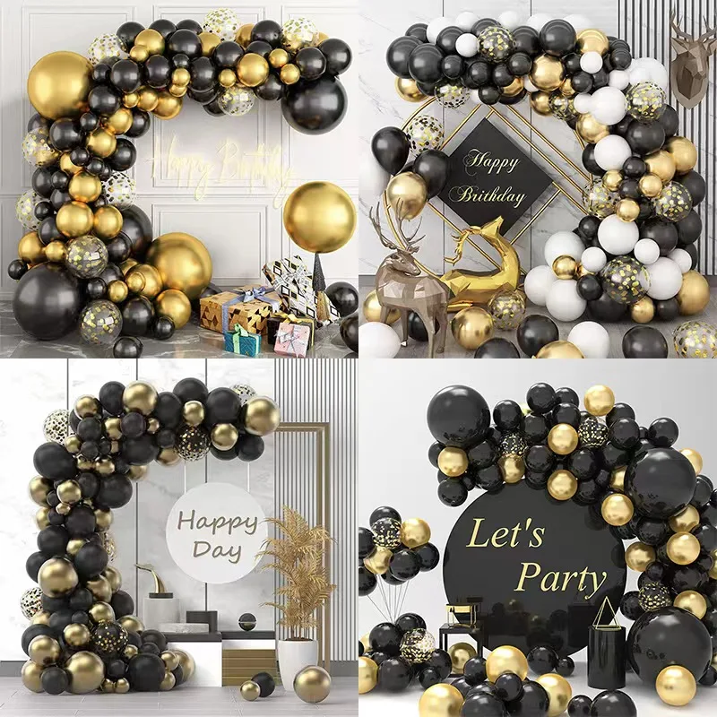 144pcs Black And Gold Balloons Arch Kit Black Gold Confetti