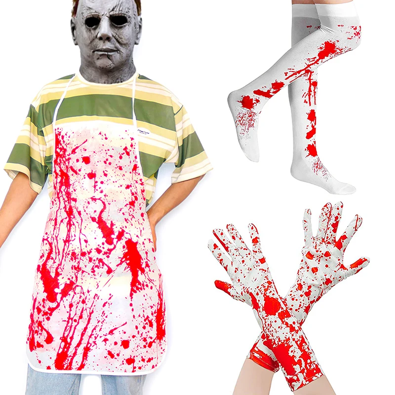 Halloween Costumes Blood Gloves Socks Apron Skirt Cosplay Party Scary Atmosphere Decor Themed Party Props Boy Girl