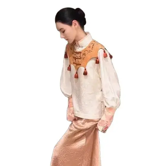 Korean Women Three Piece Set White Shirt + Shawl + Skirt Autumn And Winter Suits Chic And High-End