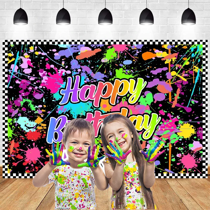 

Neno Glow in The Dark Photography Backdrop Colorful Graffiti Photo Background Slime Happy Birthday Party Decor for Kids Supplies