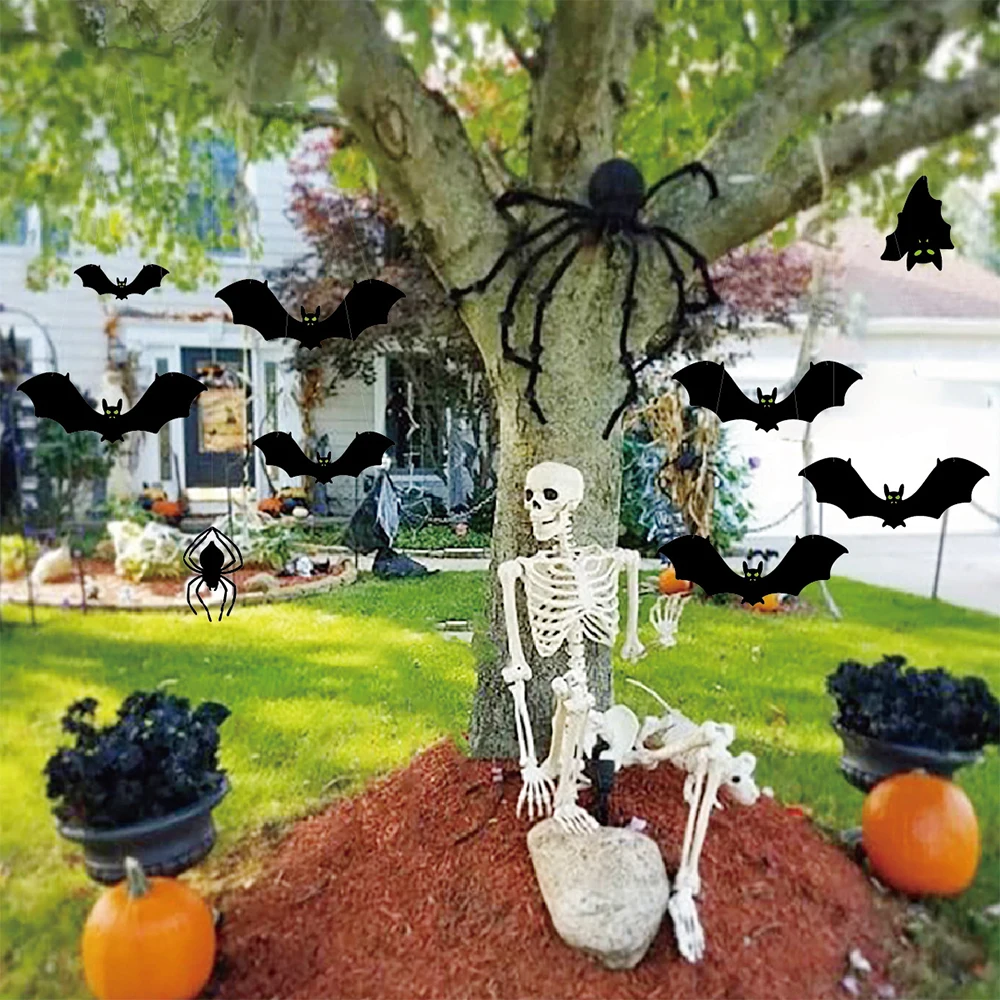 

10PC Halloween Bat Pendant Outdoor Wall Decoration Tree Hanging Glowing Eyes Big Bat Pendant for Party Courtyard 2023 Home Decor