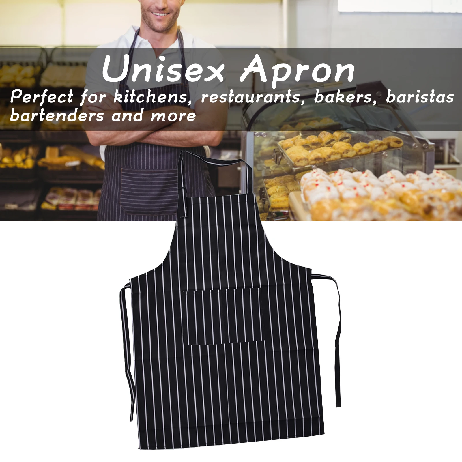 턱받이 방수 조절 가능 주방 요리 앞치마, 이중 포켓, 주방 레스토랑 베이커용 앞치마 