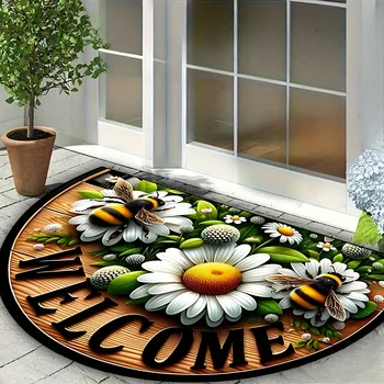 Flower & Bee Semi-Circular Door Mat 1