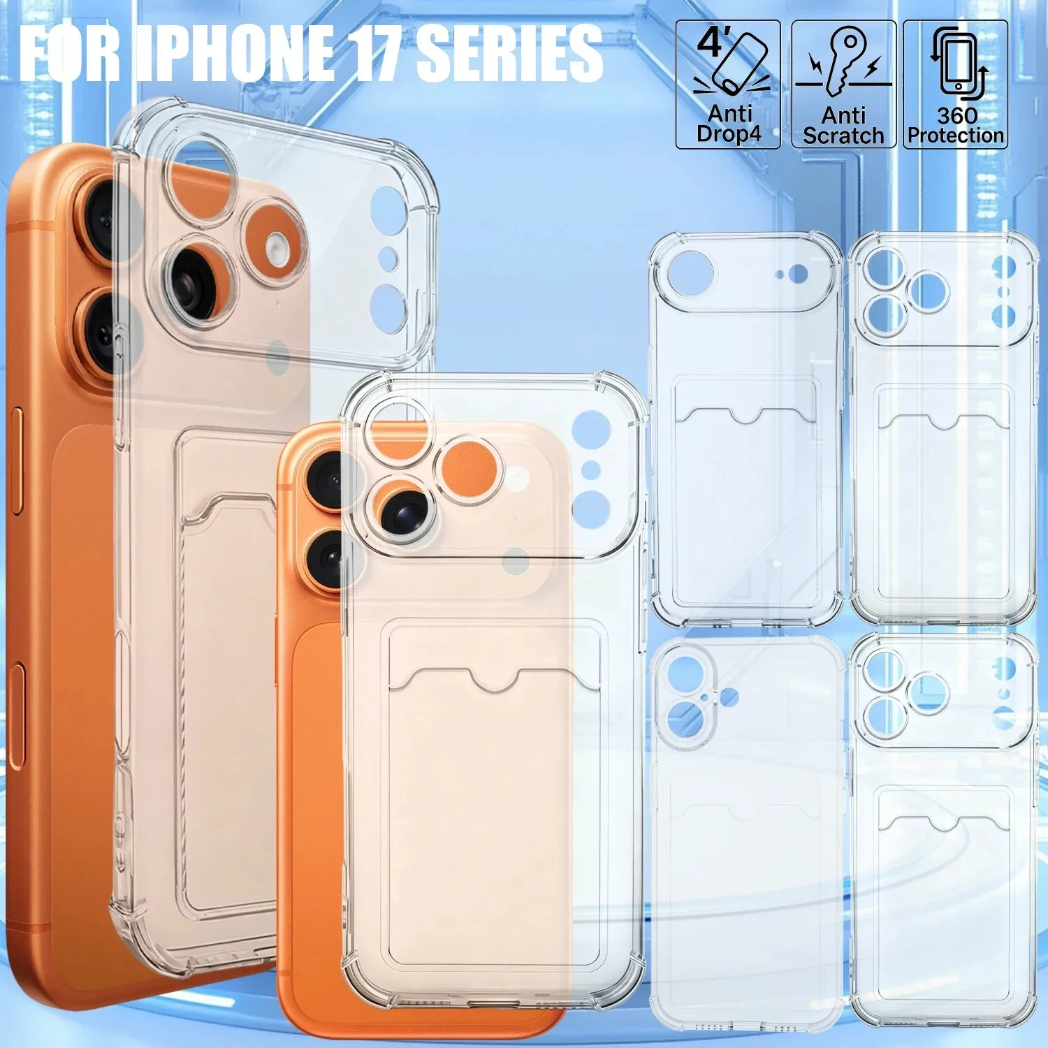 Card Slot Holder Pocket Case For iPhone 17 Pro Max 17Air Shockproof Clear Cover For iPhone17 17PM 17Pro PhotoCard Storage Sleeve