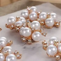 DIY 10pcs/set Flower Rhinestones Buttons Pearl button wedding decoration Diy Alloy  Cryustal Bow Accessories 2