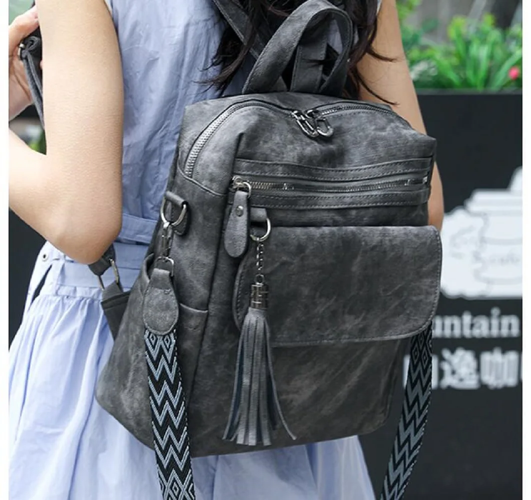 New Fashion Tassels Designer High Quality Leather Backpacks Women's Casual Large Capacity Travel Shoulder Bags Vintage Totes 6