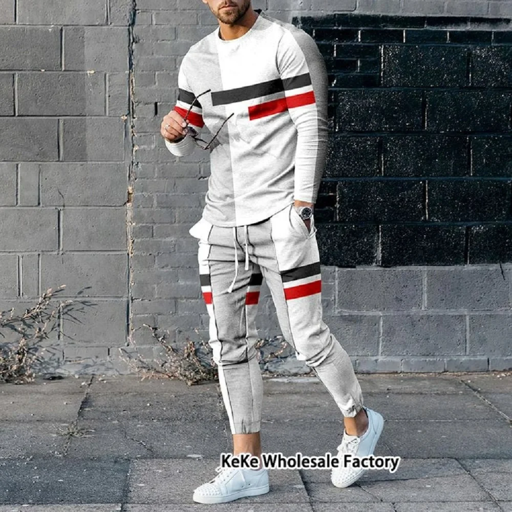 New Fashion Man Tracksuit Sets Striped Jogging Outfits Oversized