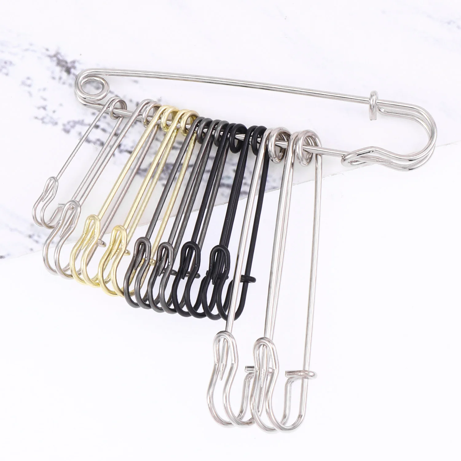 20 Stück/Set Große Metall-Sicherheitsnadeln Länge 50mm Broschennadeln mit Federverschluss DIY Nähwerkzeuge Bekleidungszubehör – Detail 3