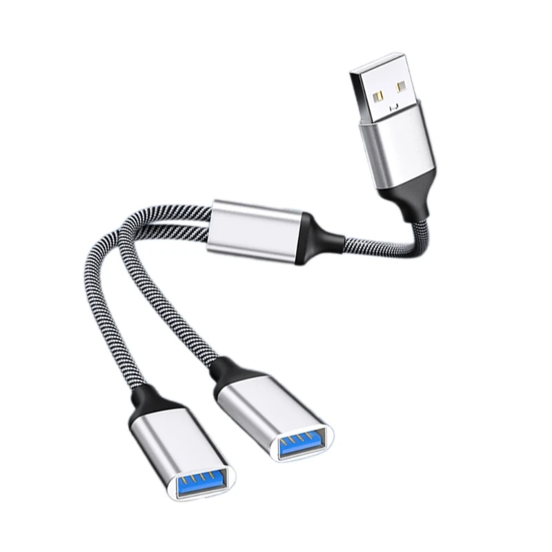Compact USB 2.0 Splitter Cable - Dual Female Ports for Charging & Data Transfer, 28cm Length