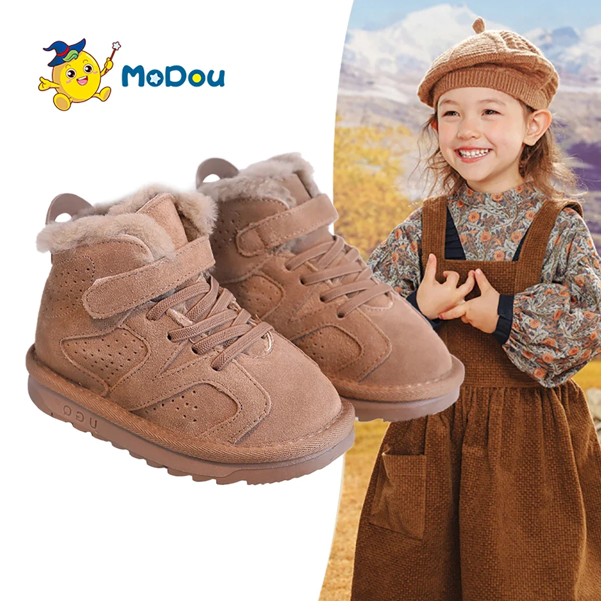 

Mo Dou Winter Children's Snow Boots Frosted Upper Boys Casual Cotton Shoes Padded Warm Girls High-top Cotton Shoes