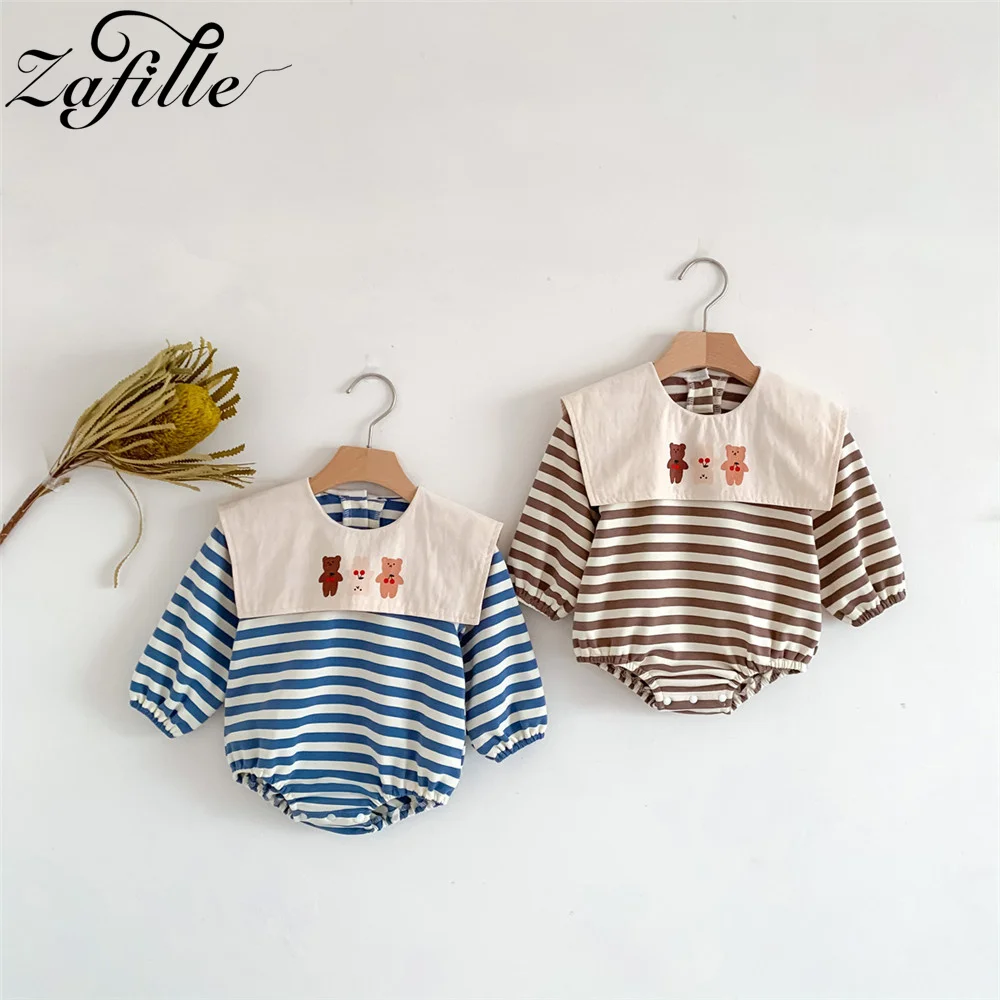 

ZAFILLE College Style Kids Infant Outfits Striped Baby Clothes Toddler Girls Rompers Lovely Newborn Bodysuit Cute Boys Clothing