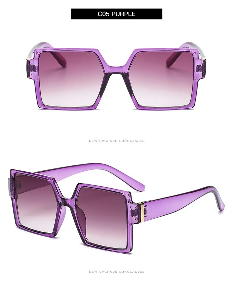 Schutzbrille 1/2 Stück Vintage Großer Rahmen Quadratische Sonnenbrille Damen Übergroße Sonnenbrille Mode Bunte Farbverlaufsbrille – Detail 16