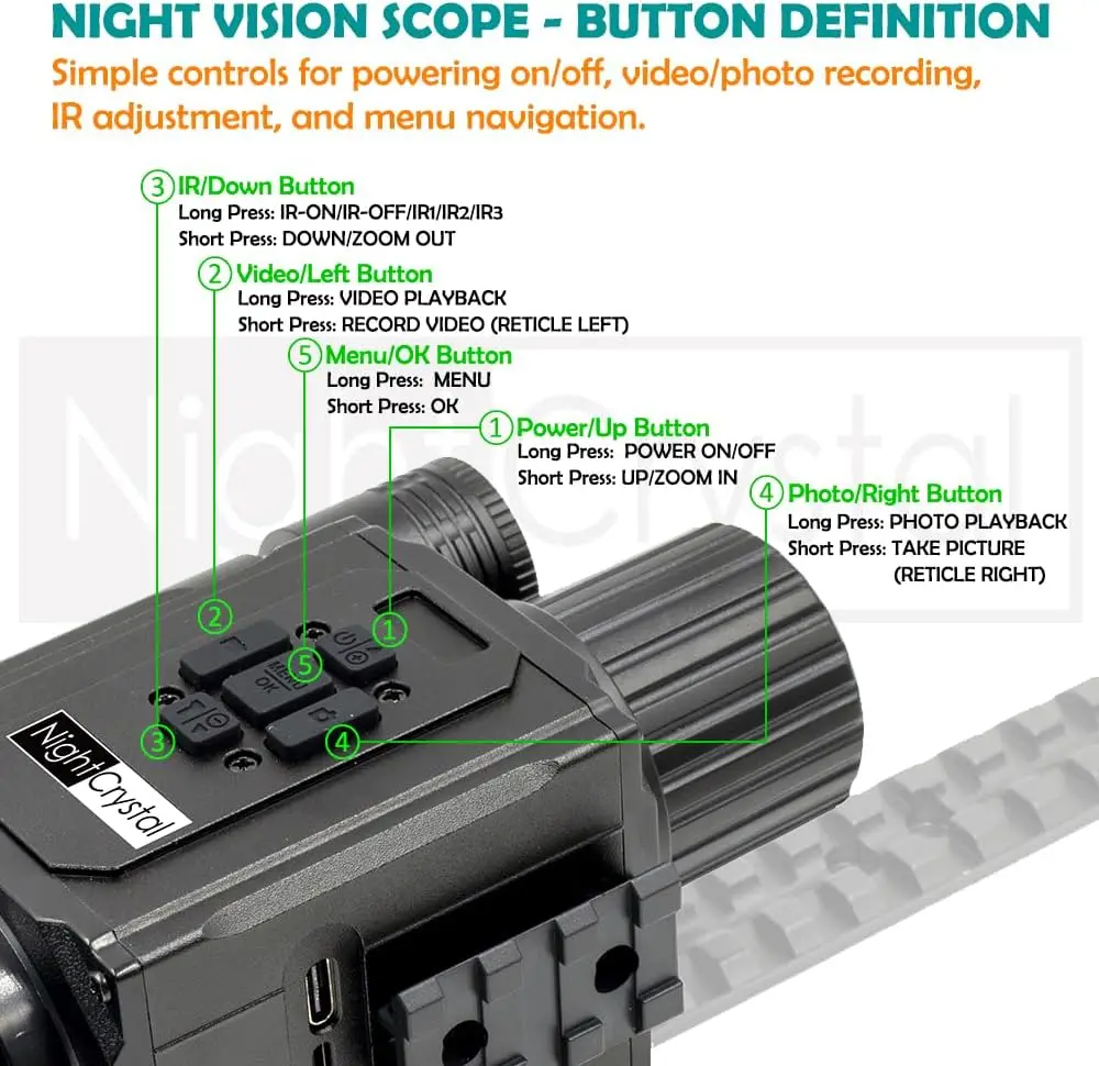 NK008 Digital Night Vision Scope, Hunting Infrared Riflescope Monocular 5X Zoom