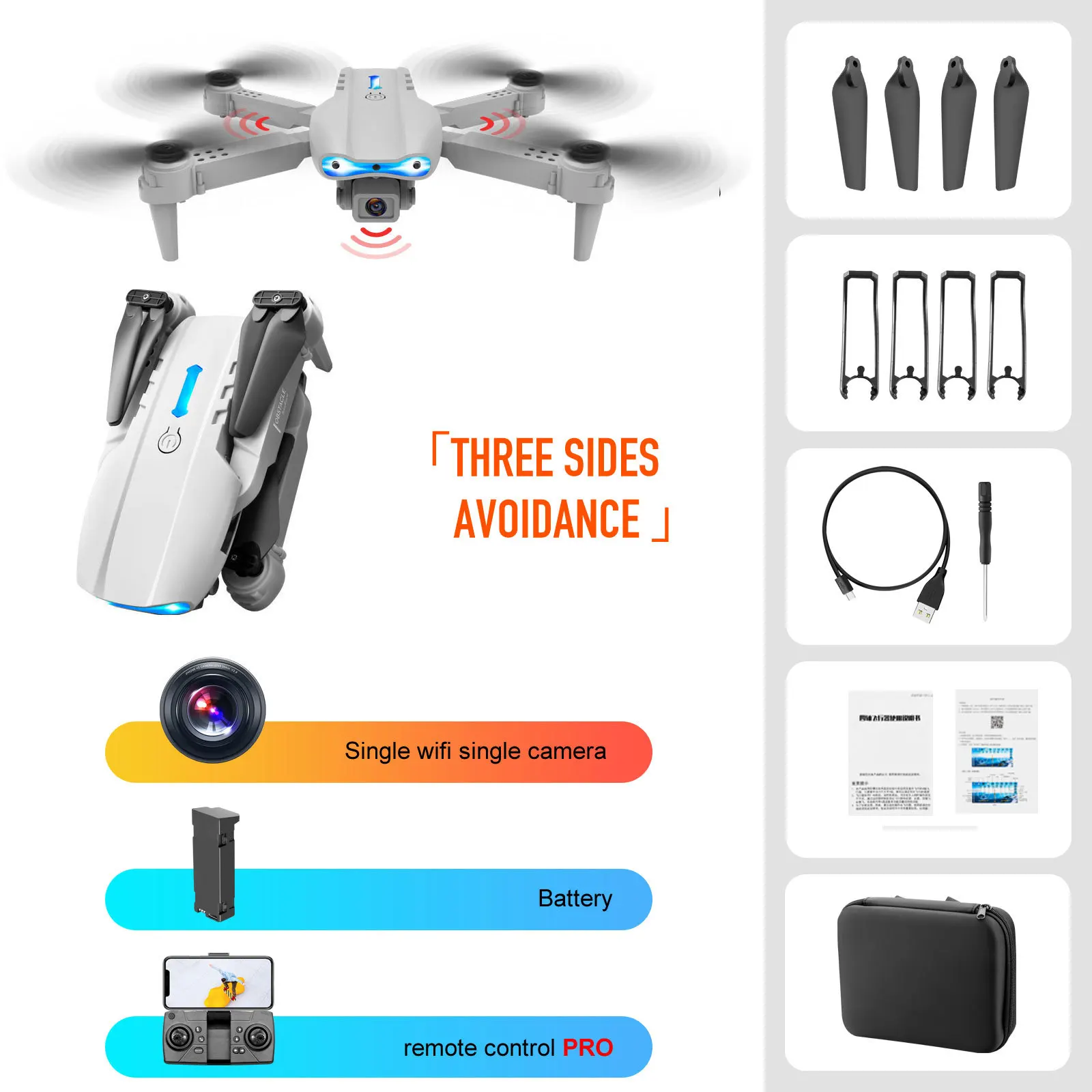 4K Dual WIFI Single Battery Dual Camera Remote Control Three-sided Obstacle Avoidance Drone