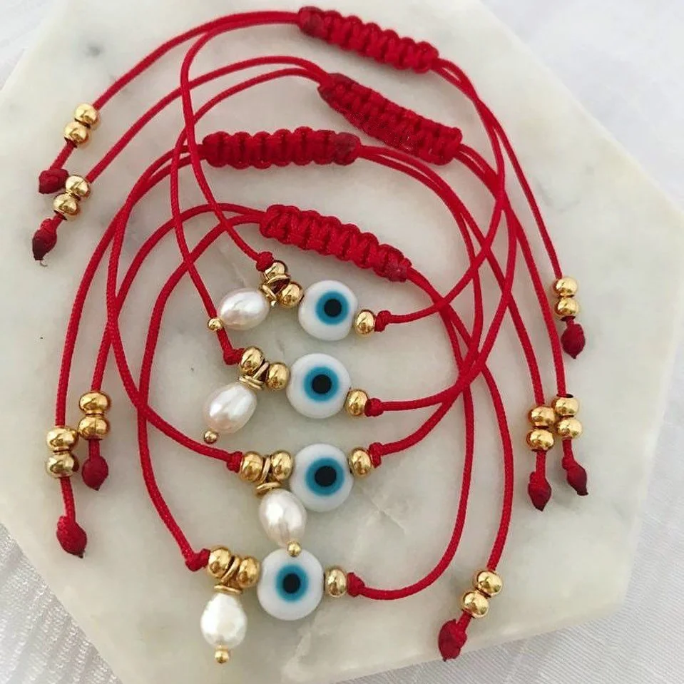 CCGOOD Schutzarmband mit natürlichen Perlen, Charm-Schmuck, böser Blick und glückliche rote Schnur, Geschenk für Frauen im Alltag