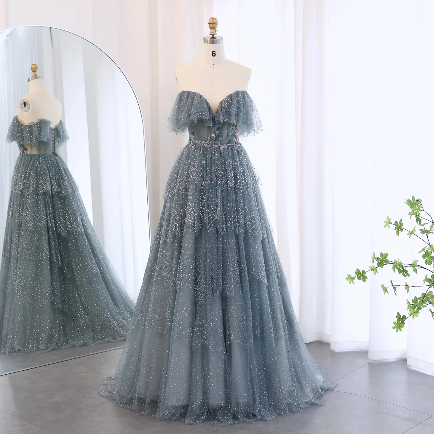 

Jancember Sparkly Crystal Blue Sweetheart Evening Dress For Women Wedding Tiered Ruffles Luxury Dubai Bridal Party Gowns Sz017