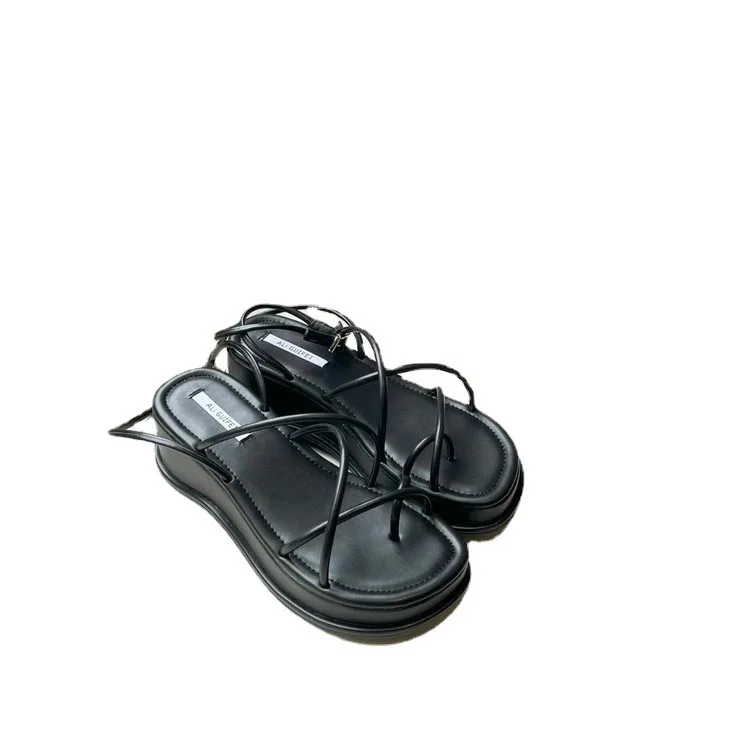 Women Sandals Shoes Thick Bottom Casual Height Increasing Cross-Tied Adult Classics Black White Female Shoes