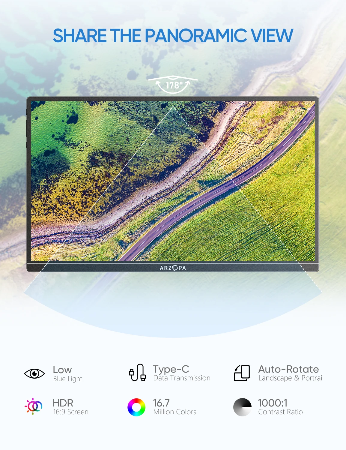 [produto no brasil] ARZOPA 14.0 \'\'1080P FHD IPS Monitor Portátil Ultrathin com USB C HDMI Segunda Tela Externa para Mac,Laptop,PC,Switch,PS,Xbox