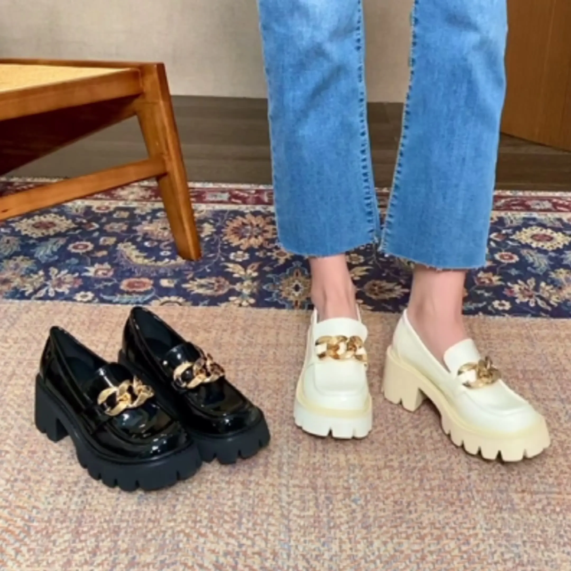 

Female Shoes Slippers Heels Square Toe Platform On A Wedge 2023 High Flat Soft PU Patent Leather Lace-Up Casual Basic Leisure