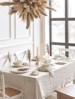 Nappe de Table rectangulaire en coton, 1 pièce, élégante, Style Manor, blanche, pour mariage, noël, maison, salle à manger 1