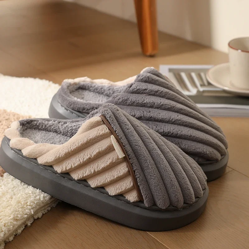 Men Winter Slippers Man House Non Slip Soft Shoes Comfort Flat Home Indoor Bedroom Plush Slipper Extra-large Cotton Shoes mens winter slippers
