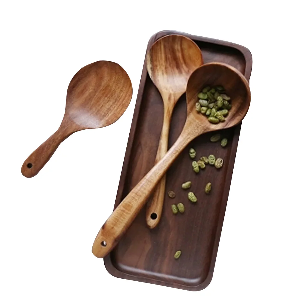 Elegant Wooden Cooking Utensil Collection: Spatula, Soup Ladle, and Rice Scoop Set