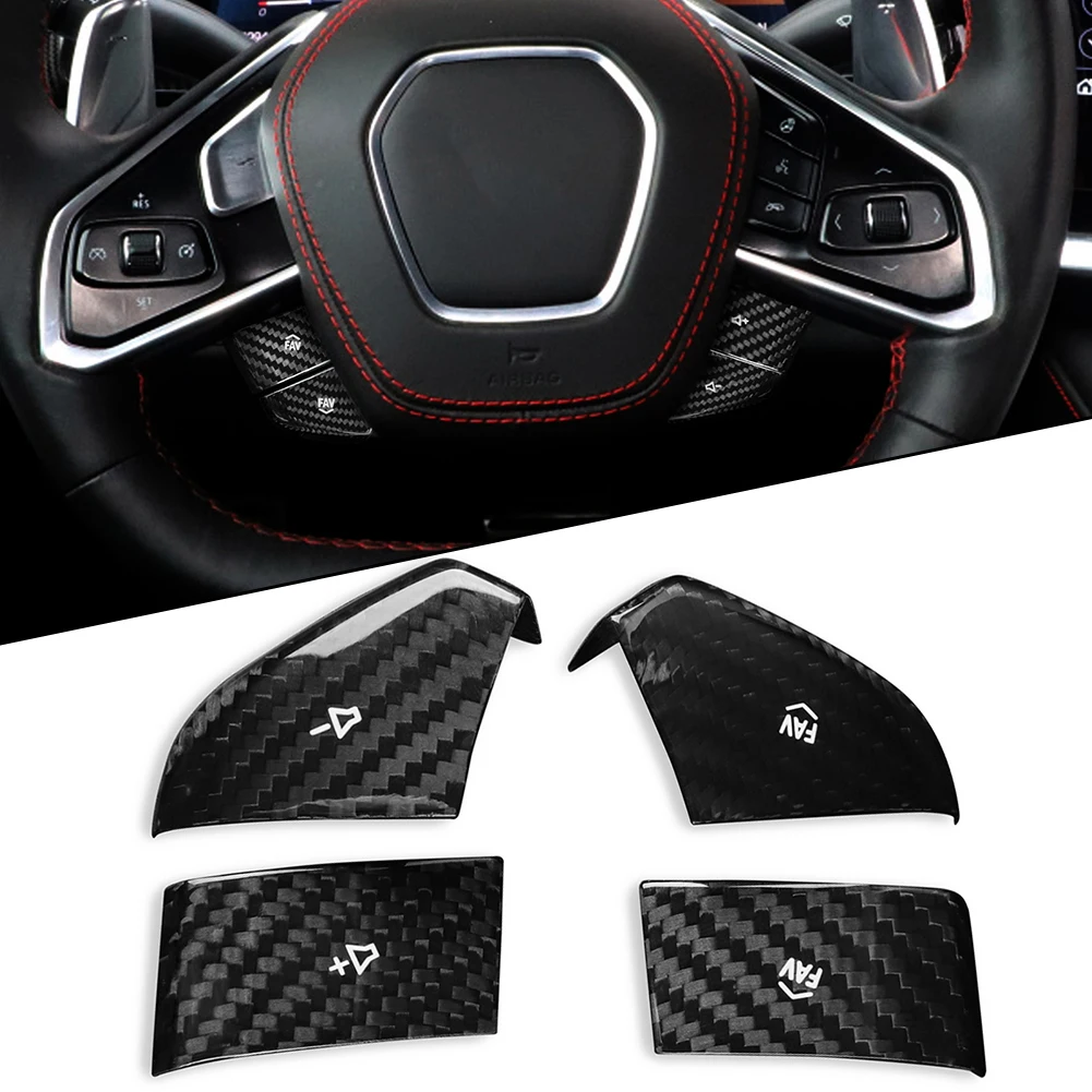 

4Pcs Steering Wheel Button Trim Black Real Carbon Fiber For Corvette C8 2020-2023 Car Stying Premium Decoration