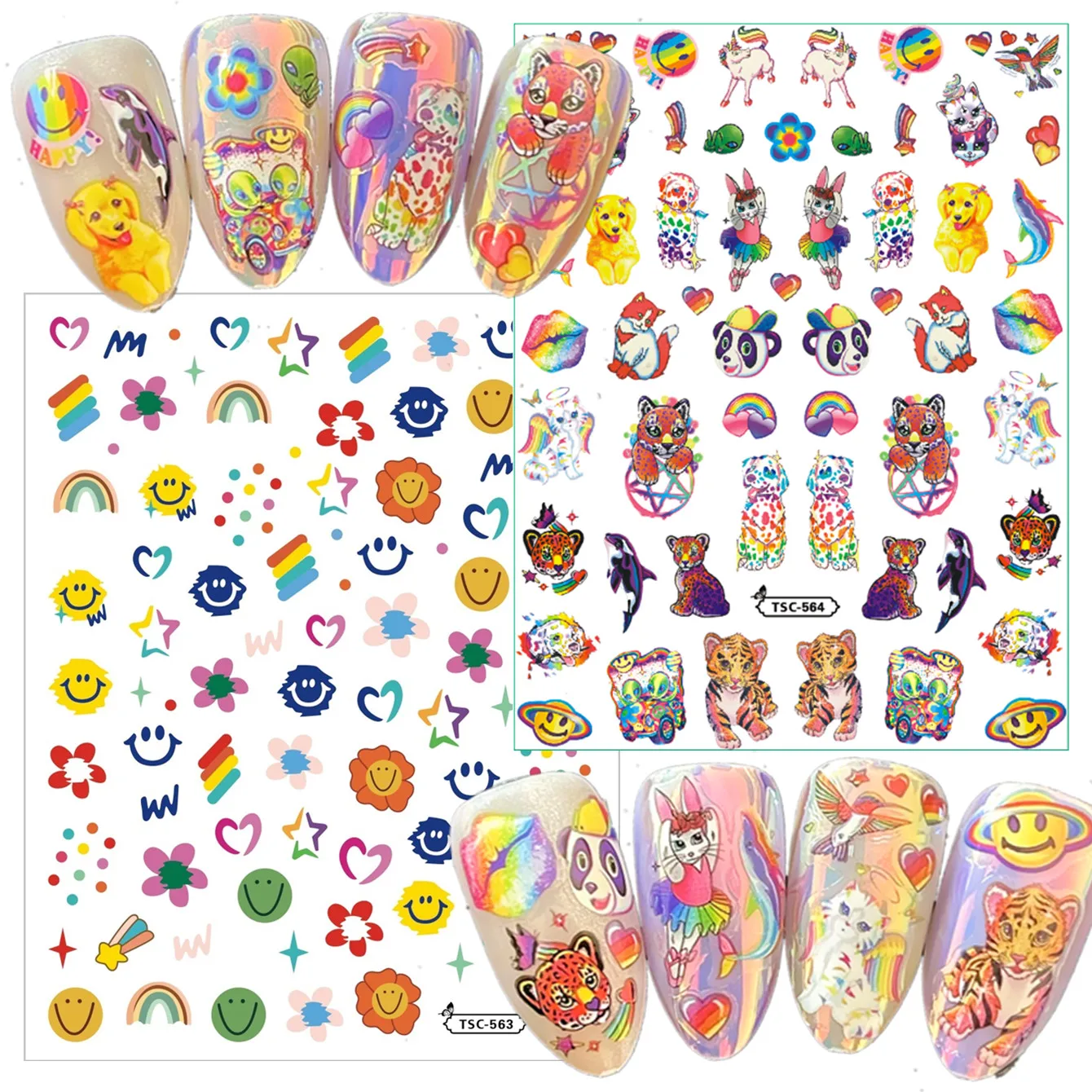 TSC-564 Rainbow LisaFrank 3d nail art stickers decal silder template diy nail tool decorations