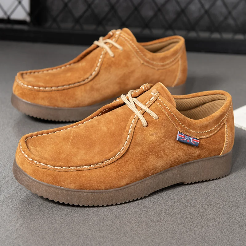 Autumn Men Casual Shoes Suede Leather Work Shoes Male Lace-up Flats Sneakers Platform British Business Party Dress Shoes 38-46 3