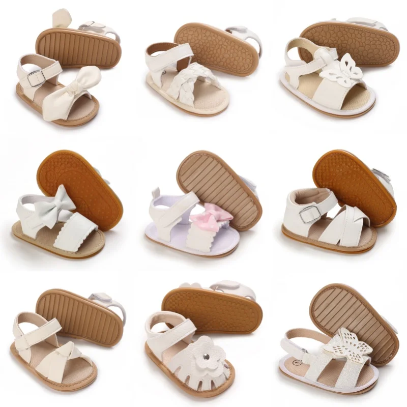 Sweet 0-18M Baby Cute Open toed Bow Summer Sandals White Princess Casual Soft Rubber Sole Non slip Single Shoes Girls' Walking S
