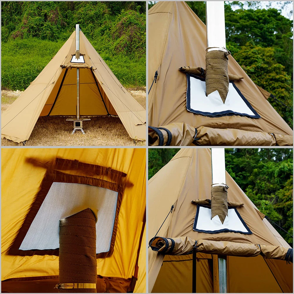 DIY Tent Stove Fireproof Ribbon with 2 Clamps Camping Tent Stove Chimney Fireproof Ribbon Thermal Insulation Fireproof Pipe Wrap