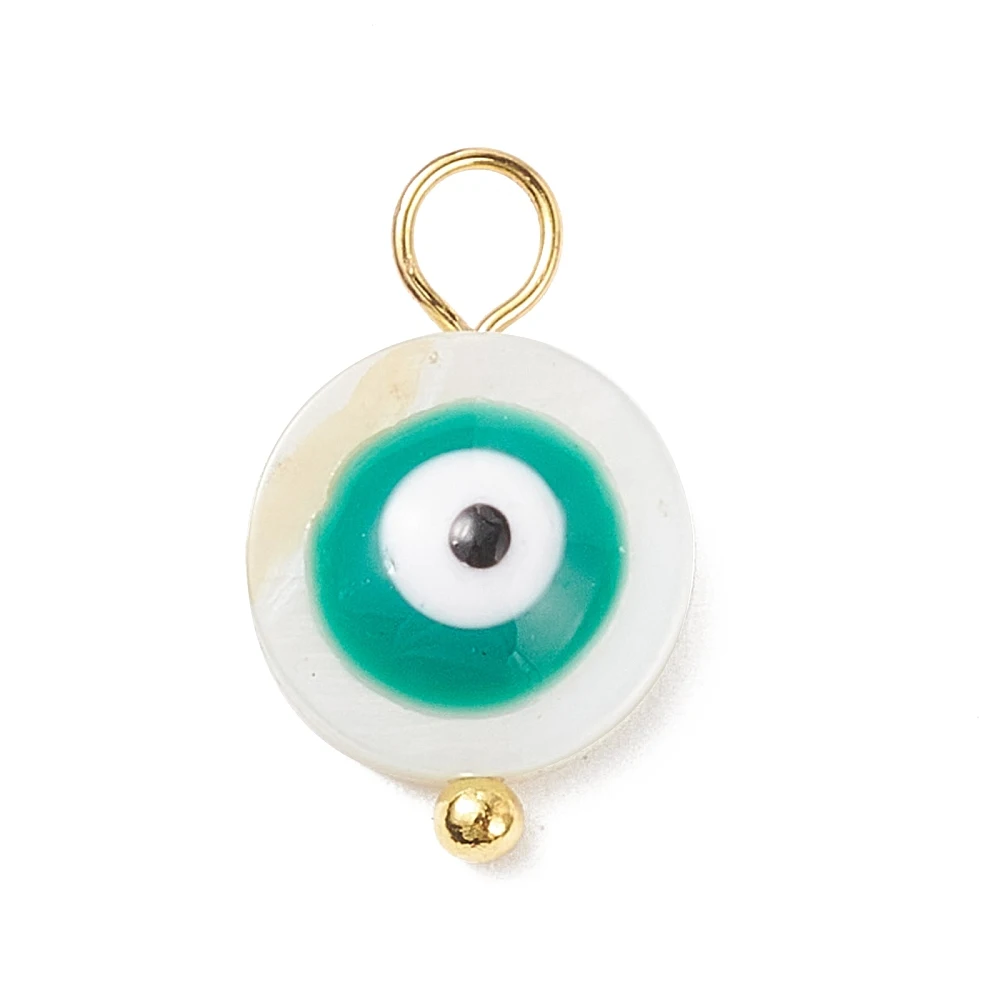 100Pcs Natural Freshwater Shell Connector Charms Green/Blue Evil Eye Shell Pendants for Necklace Earrings DIY with Metal Loop