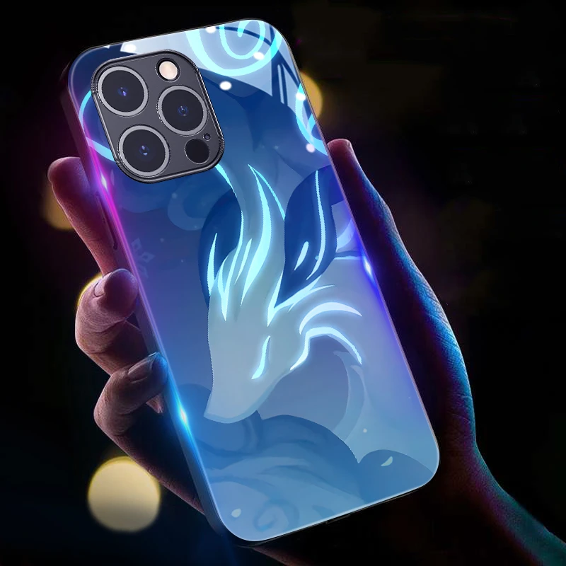 

Cute Ghost LED Light Glowing Luminous Tempered Glass Phone Case for Samsung S21 S22 S23 S24 Note 10 20 A33 A53 A73 Plus Ultra