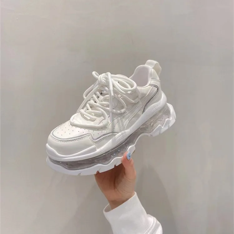 White Shoes Air Cushion Sneakers Women Spring Autumn Leisure Sports Shoes Girls Thick Soles Height Increasing Board