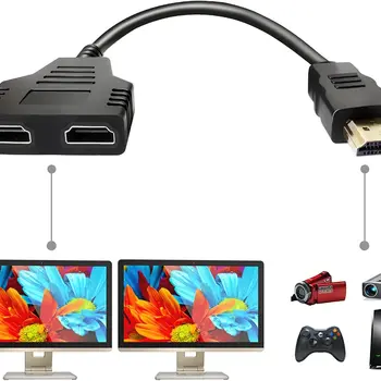 HDMI 호환 분배기 어댑터 케이블, 1 in 2 Out, HDM 호환 수-듀얼 암 1-2 웨이, HD, LED, LCD, 2 동일 TV용