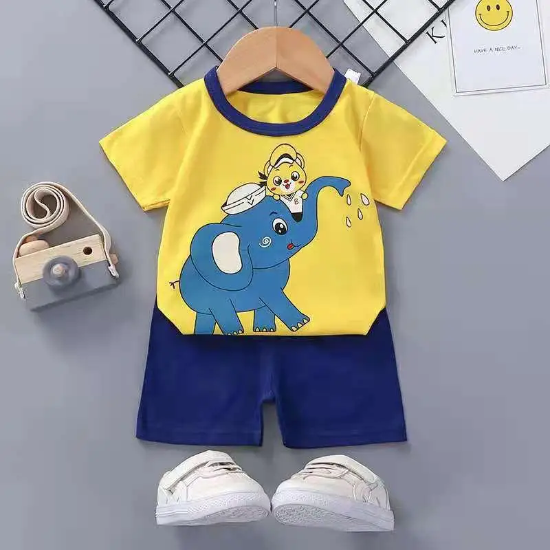 Kids Clothing Fashion Brand Baby Boys Outfits Printed Cartoon Toddler Short Sleeved Suit Casual Infant Girl Two Piece Set Cotton sun baby clothing set Baby Clothing Set