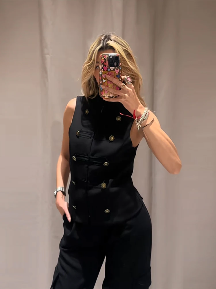 Colete Militar Estilo Napoleão Feminino Preto Sem Mangas Slim Fit Elegante para Escritório e Festas Roupa Casual Vintage para Trabalho 2