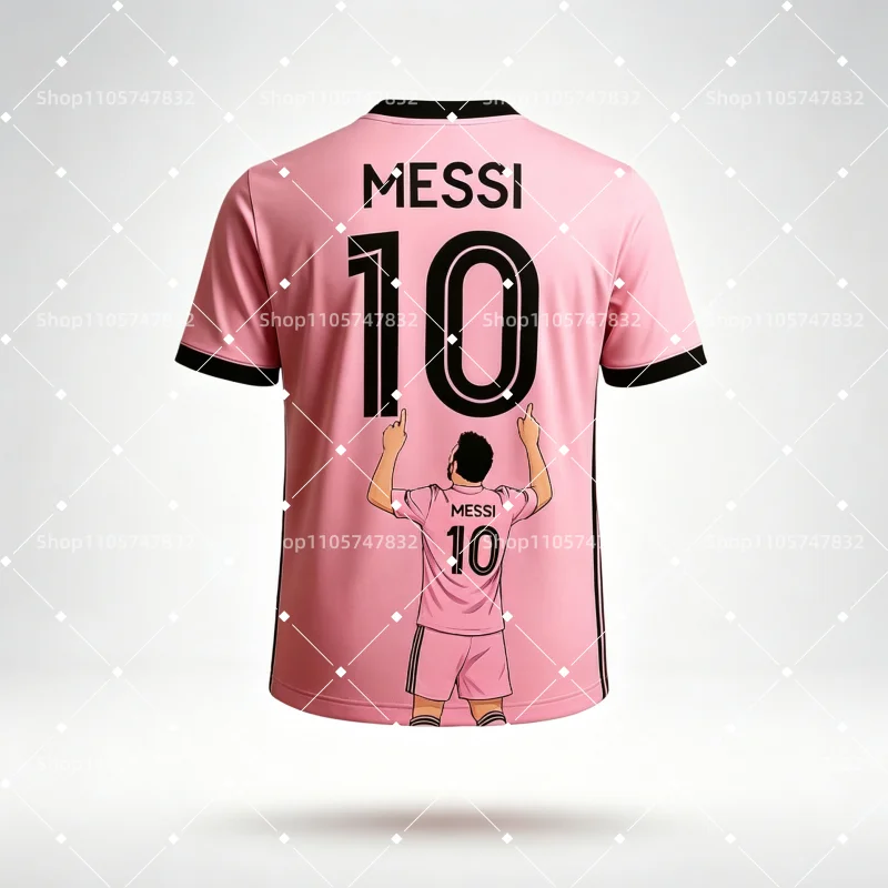 2026 Neuer Miami Messi # 10 Cartoon 3D-gedruckte Fußball-T-Shirts, bequemes und atmungsaktives Familien-Kinder-T-Shirt
