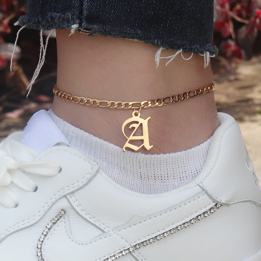 Tobilleras con letras iniciales, cadena de acero inoxidable, A, B, C, D, E, F, G, H, J, K, L, M, N, P, Q, R, S, T, U, V, W, X Z| | - AliExpress