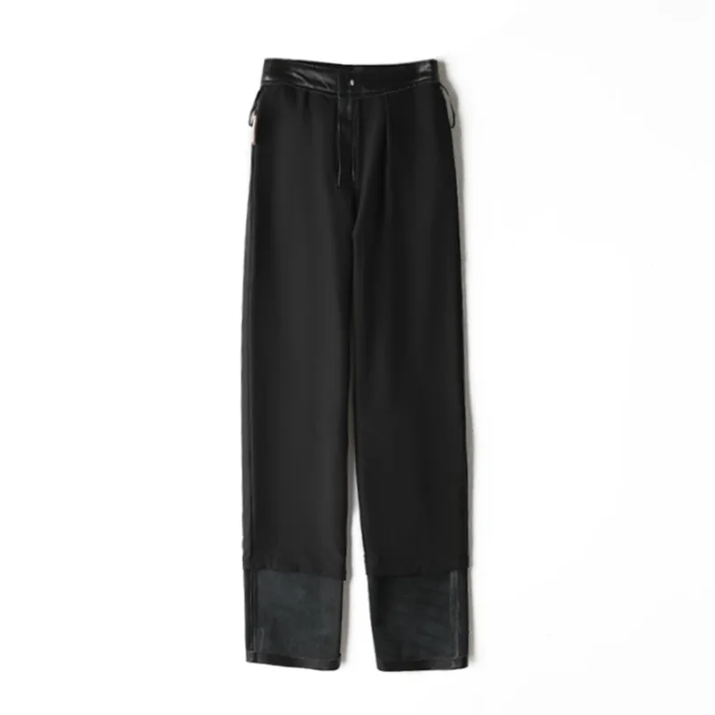 2023 New Genuine Sheepskin Leather Pants High Waist Real Sheep Leather Straight Leg Pants E72