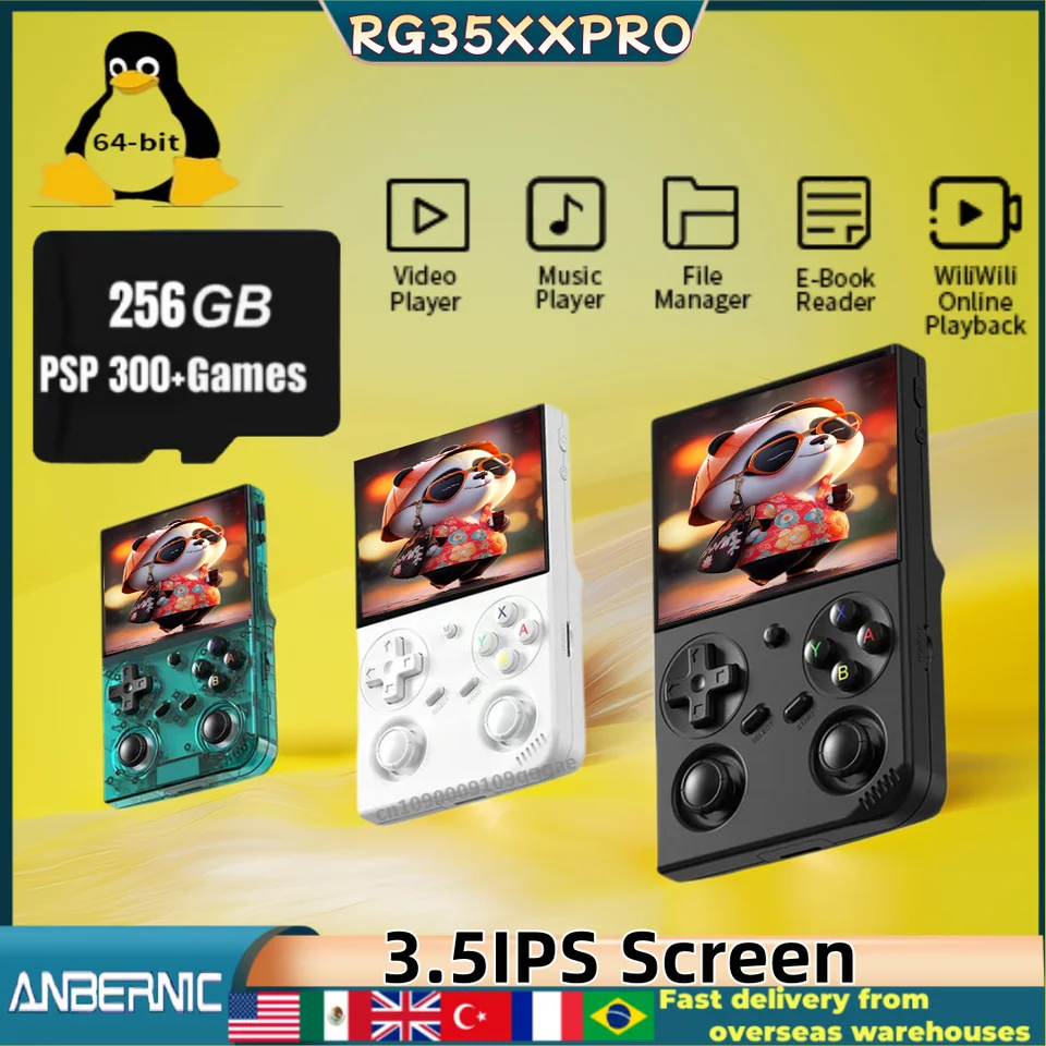 RG35XX Pro Console Portatile Retrò 3.5" IPS 64GB Linux WiFi Bluetooth - Nero - Giochi PSP/PS1 Integrati