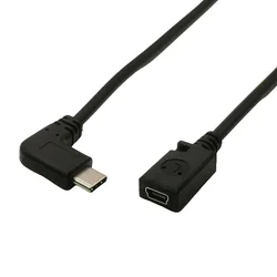 Right Angle 90 - Degree Mini USB Female to Type - C Male Adapter Cable - 0.25M - 0.25M (Right Angled)