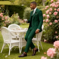 Green Emerald 3-Piece Men's Formal Tuxedo Elegant Jacket with Notched Lapel + Vest + Pants Wedding Groomsmen Smoking Suit