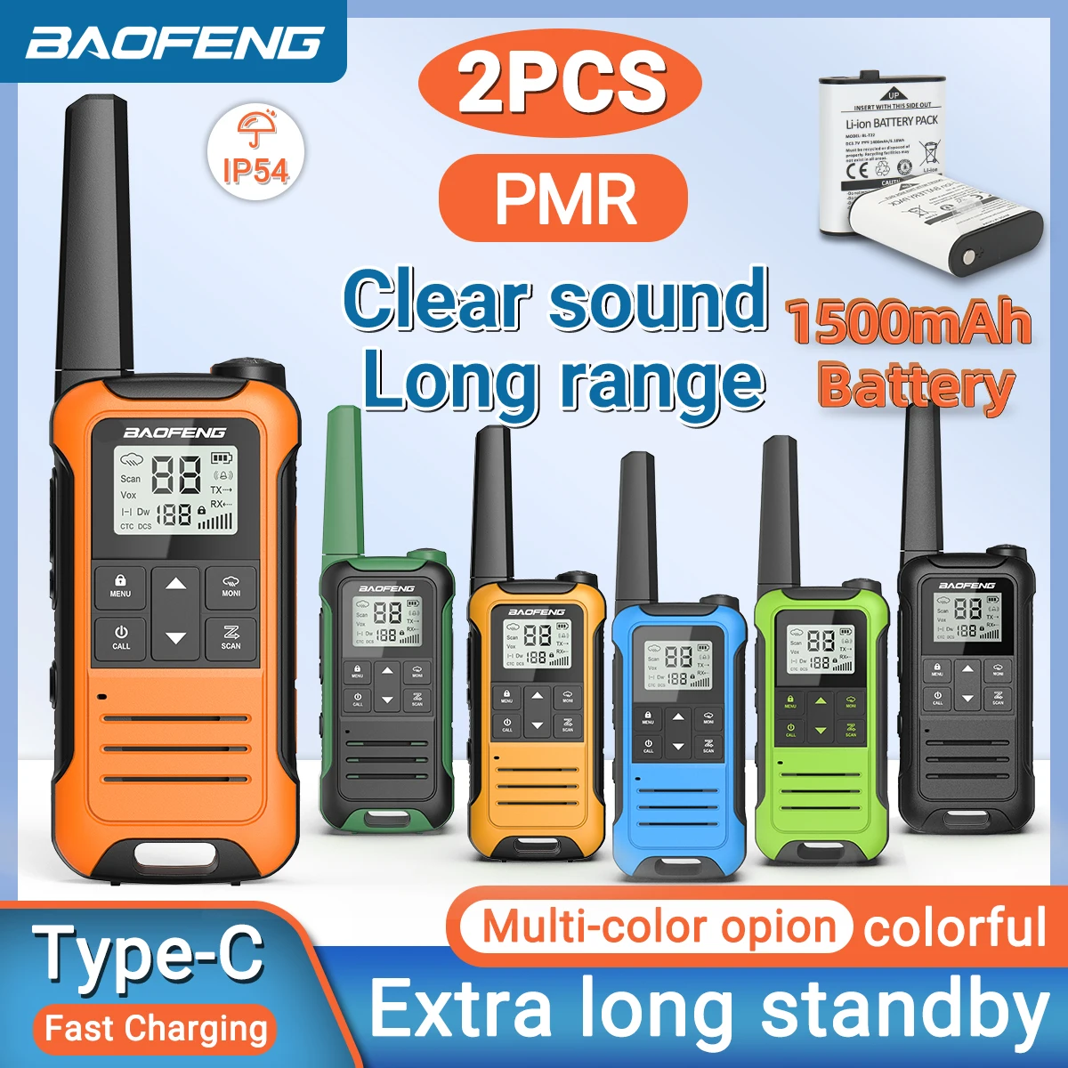 2pcs Baofeng F22 Mini Walkie Talkie PMR Long Range Rechargable thumbnail 7