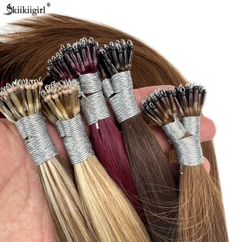 1 g/s 100 fili veri capelli umani nano anello estensioni dei capelli macchina Remy pre-incollati micro perline dritte punta nano 16 ''-24''
