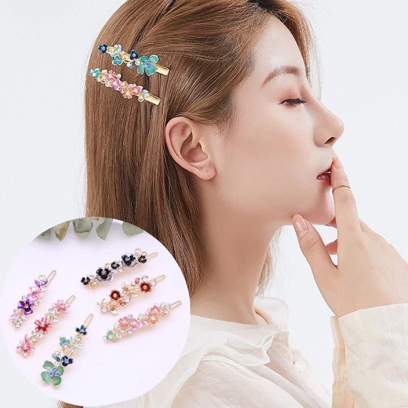 Korean Full Crystal Hair Barrettes Women Hair Pins Jewelry Waterdrop Rectangle Geometric Hair Clip Hair Accessories Girls Gift